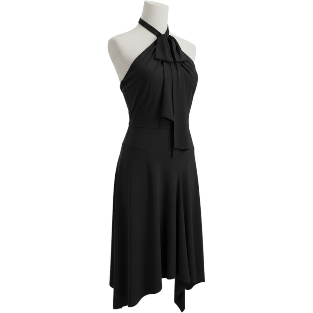 Laundry by Shelli Segal Vintage Y2K Black Halter Handkerchief Hem Dress Hoco 0